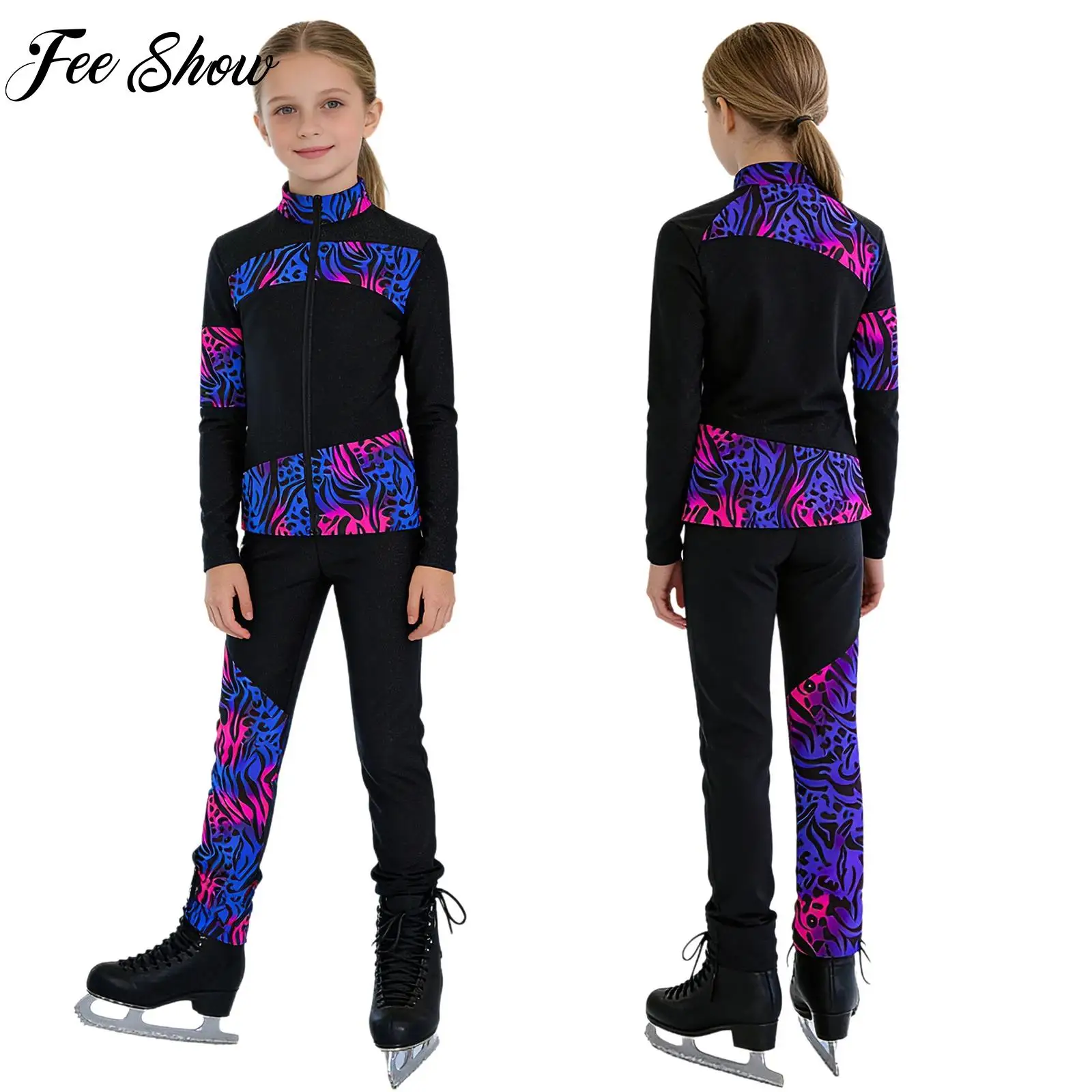 

Girls Modern Dance Set Figure Skating Roller Skating Costume Long Sleeve Jacket Top+Long Pants Set Gymnastics Ice Skating Outfit