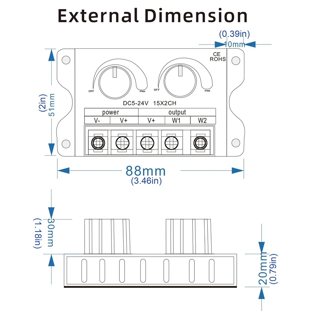 DC5V-24V 30A PWM LED Dual Color Temperature Dimmer Switch Adjust Color Temperature Brightness for CCT & Single color led Strip