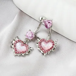 Fashion stainless steel pink heart-shaped belly button ring Creative love Opal belly button ring piercing jewelry
