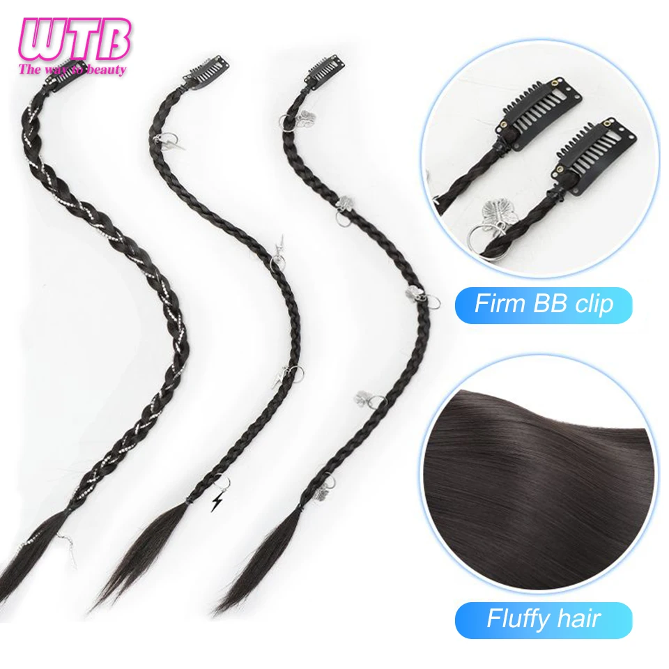 Wig kepang tinju panjang, rambut palsu sintetis 50cm dengan klip BB kuat ringan untuk wanita 2 buah