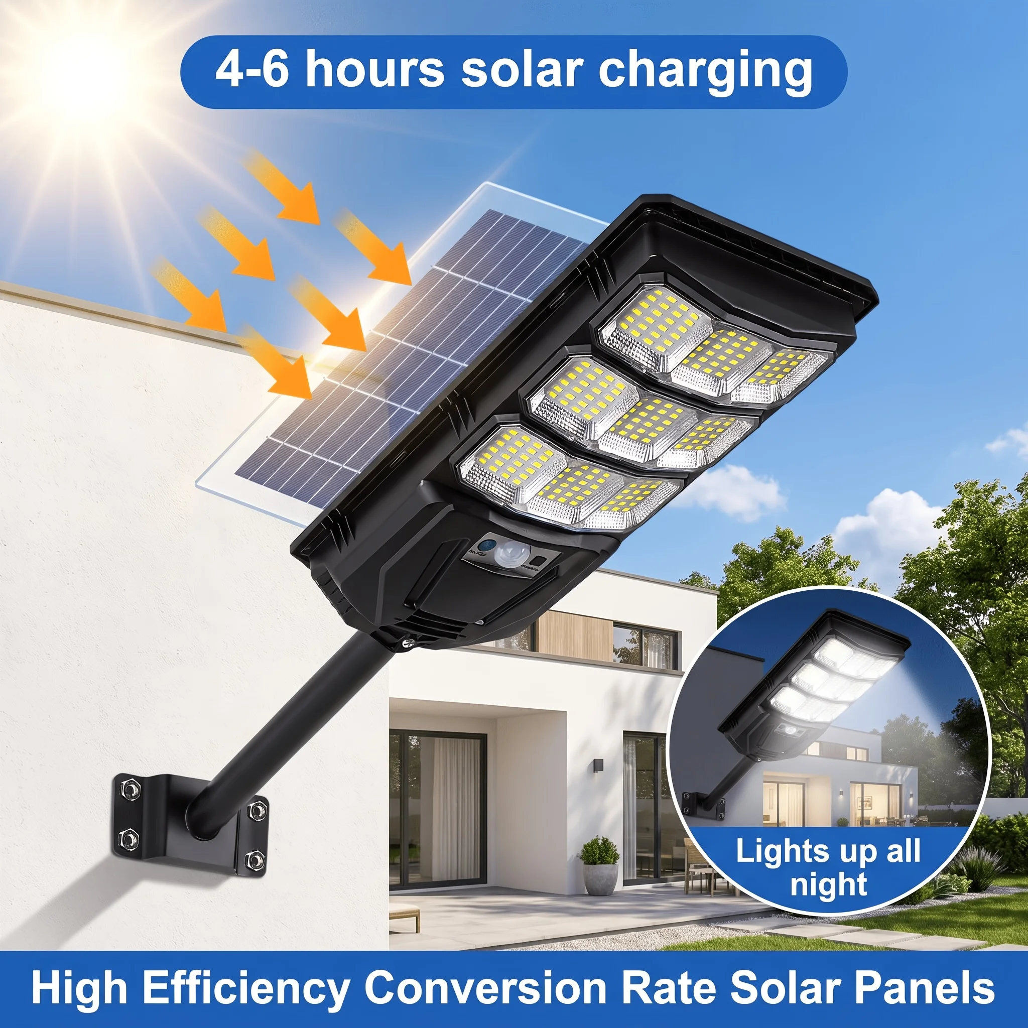 IPX7 Waterproof Outdoor Solar Street Light With Motion Sensor, 1/2/4 Pack 6500K Led Solar Wall Lamp For Patio, Garage, Garden