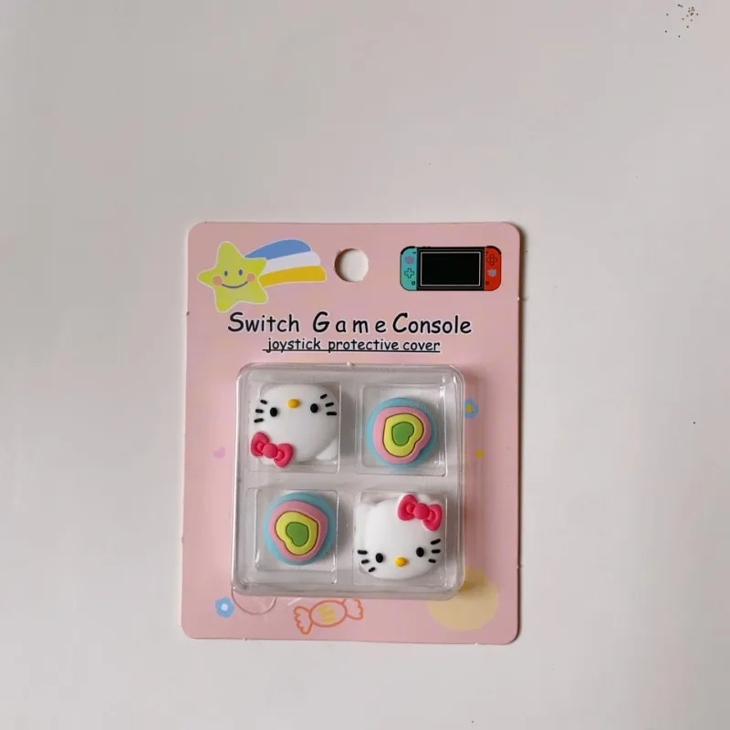 4pcs Sanrio Hello Kitty อะนิเมะสวิทช์ Joycon Thumbstick Caps ซิลิโคน Rocker กรณีจอยสติ๊กสําหรับสวิทช์ Oled Ns Grips ฝาครอบ