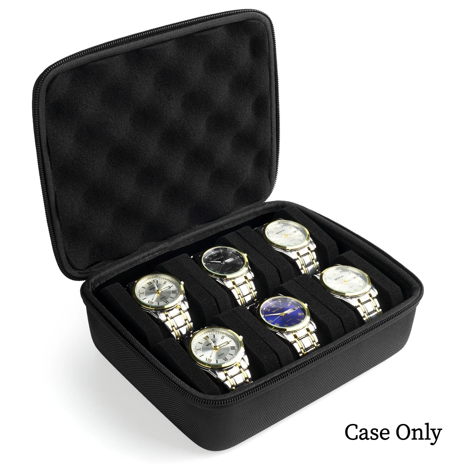 6-Card Watch Box, Stores 6 Watches, Suitable for Large and Small Watches, with Shockproof Sponge Pillow, Portable for Travel, Hard Shell Watch Protection, Home Watch Storage