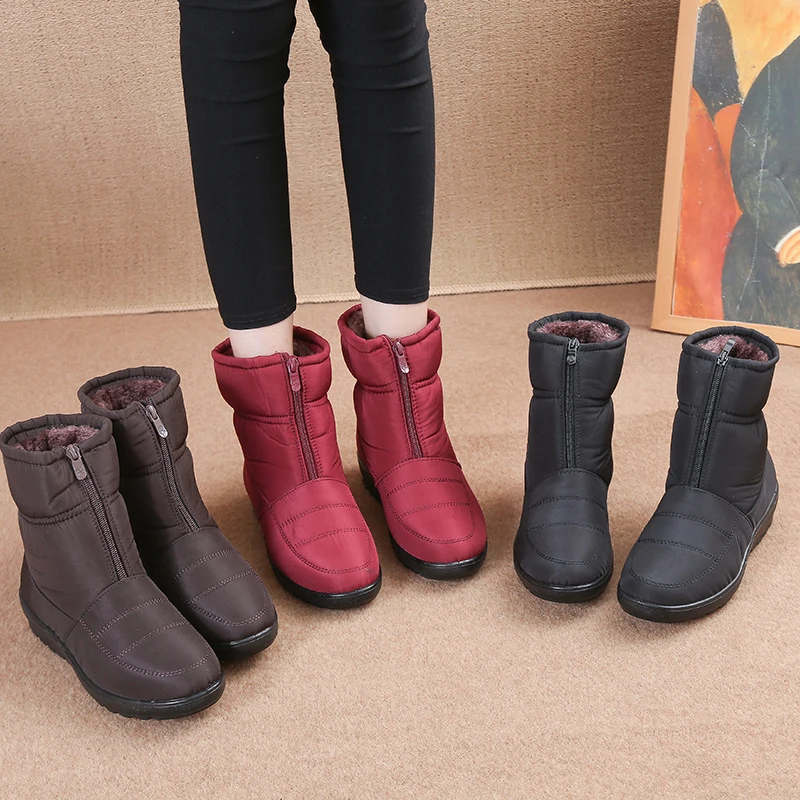 Botas de nieve de invierno para hombre, botas cortas altas, antideslizantes, impermeables, forro polar cálido, botas cortas con cremallera frontal