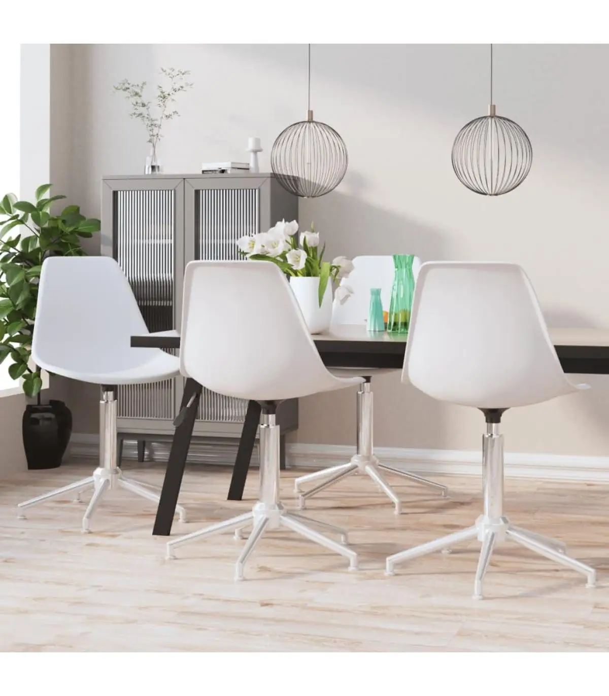 4 PCs White PP swivel dining chairs dining chairs