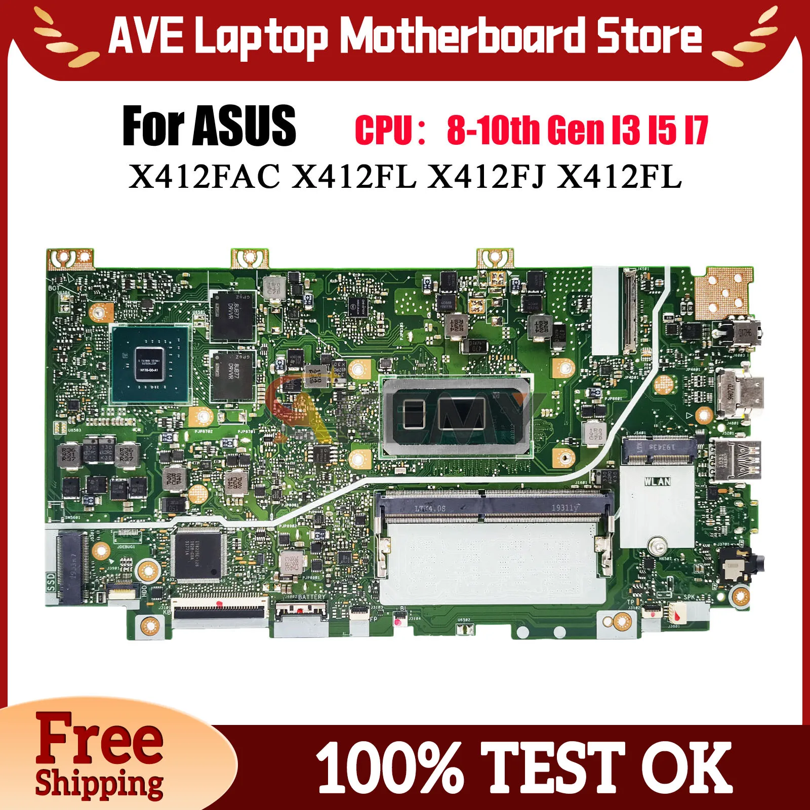 

X412FL Laptop Motherboard For ASUS X412FJC R424F X412FLC X412FAC V4000U V4000F X412F X412FLG Y4200U Mainboard With I3 I5 I7 CPU