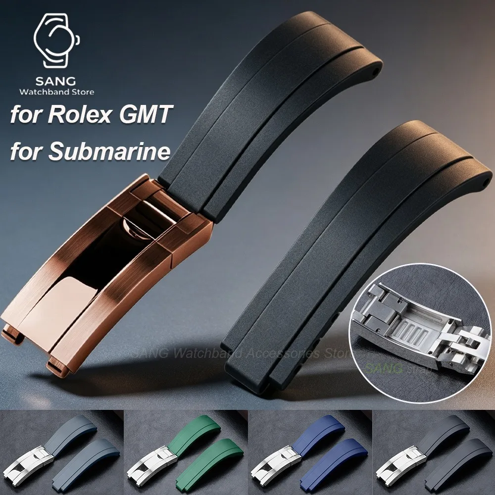 20mm Waterproof Silicone Wristband Rubber Watch Strap for Rolex for Water Ghost for GMT for Daytona Folding Buckle Bracelet Belt
