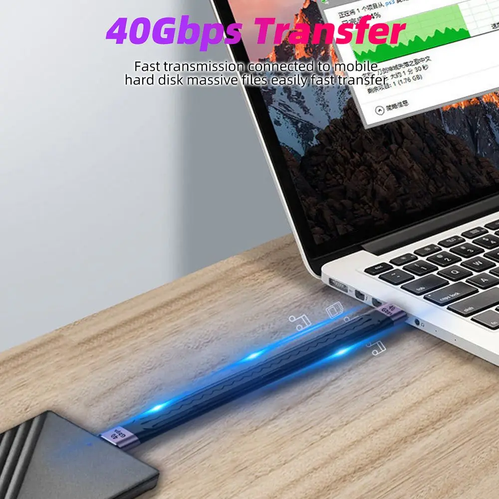 Krótki kabel USB C typ C przewód danych PD100W 20V/5A 40Gbps kabel szybkiego ładowania elastyczny E-Marker QC4 do laptopa telefon komórkowy