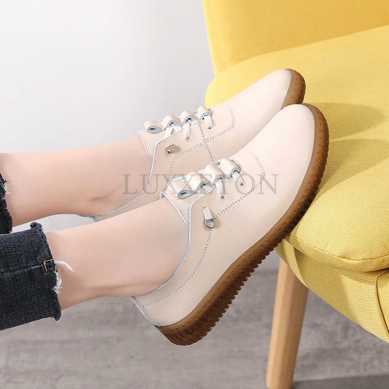 Genuine Leather Flat Sole Soft Sole Breathable Women Loafers Lightweight Comfortable and Versatile Women Shoes