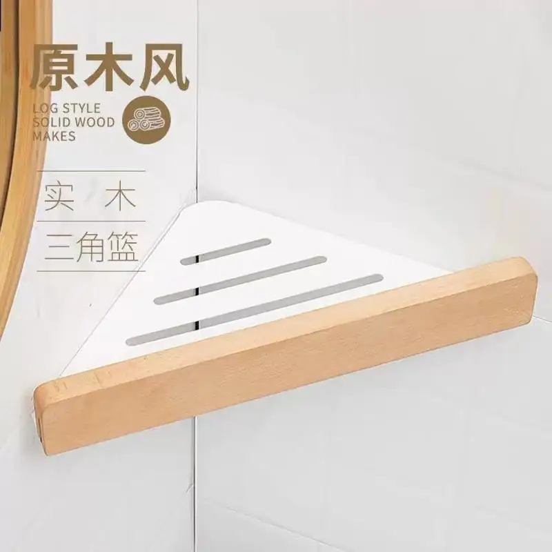アルミ製木製バスルーム三角バスケット-シャワー室-キッチンコーナー収納ラック-壁掛けバスルーム棚-コーナースペース
