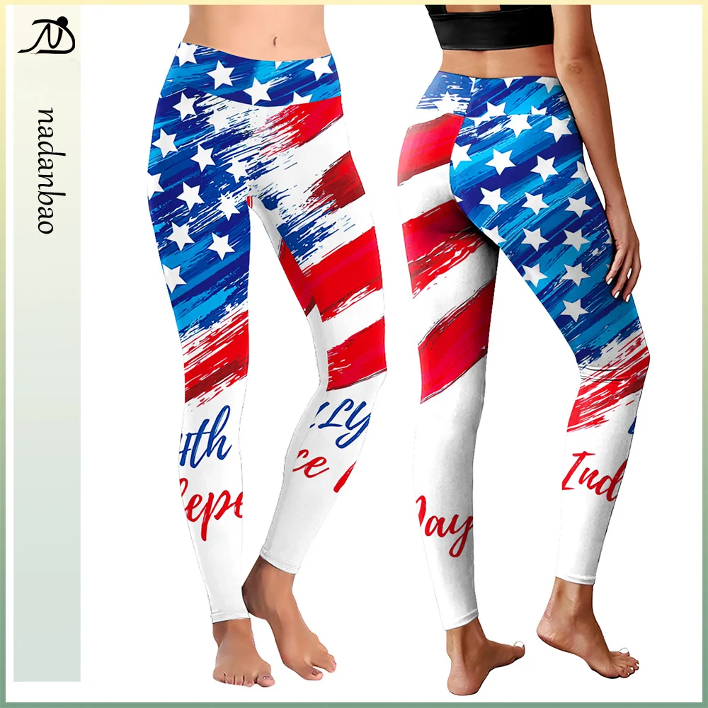 Nadanbao Independence Day Holiday Party Pants donna collant elastici Leggings con stampa digitale pantaloni sportivi a vita media femminili