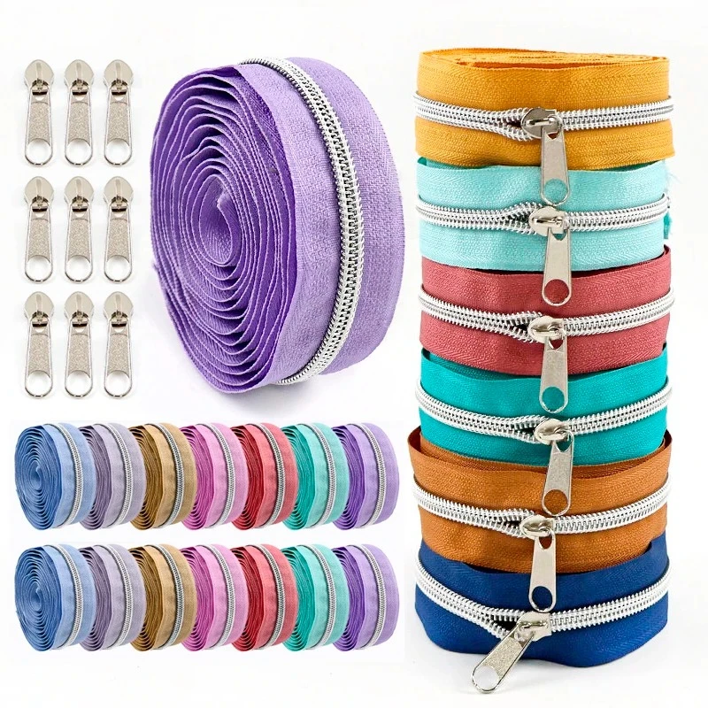 

3-10M 5# Sewing Nylon Zipper with Sliders Garment Bag Closure Zippers Tape Plastic Coil Zip By Meter DIY Zips Repair Accessories