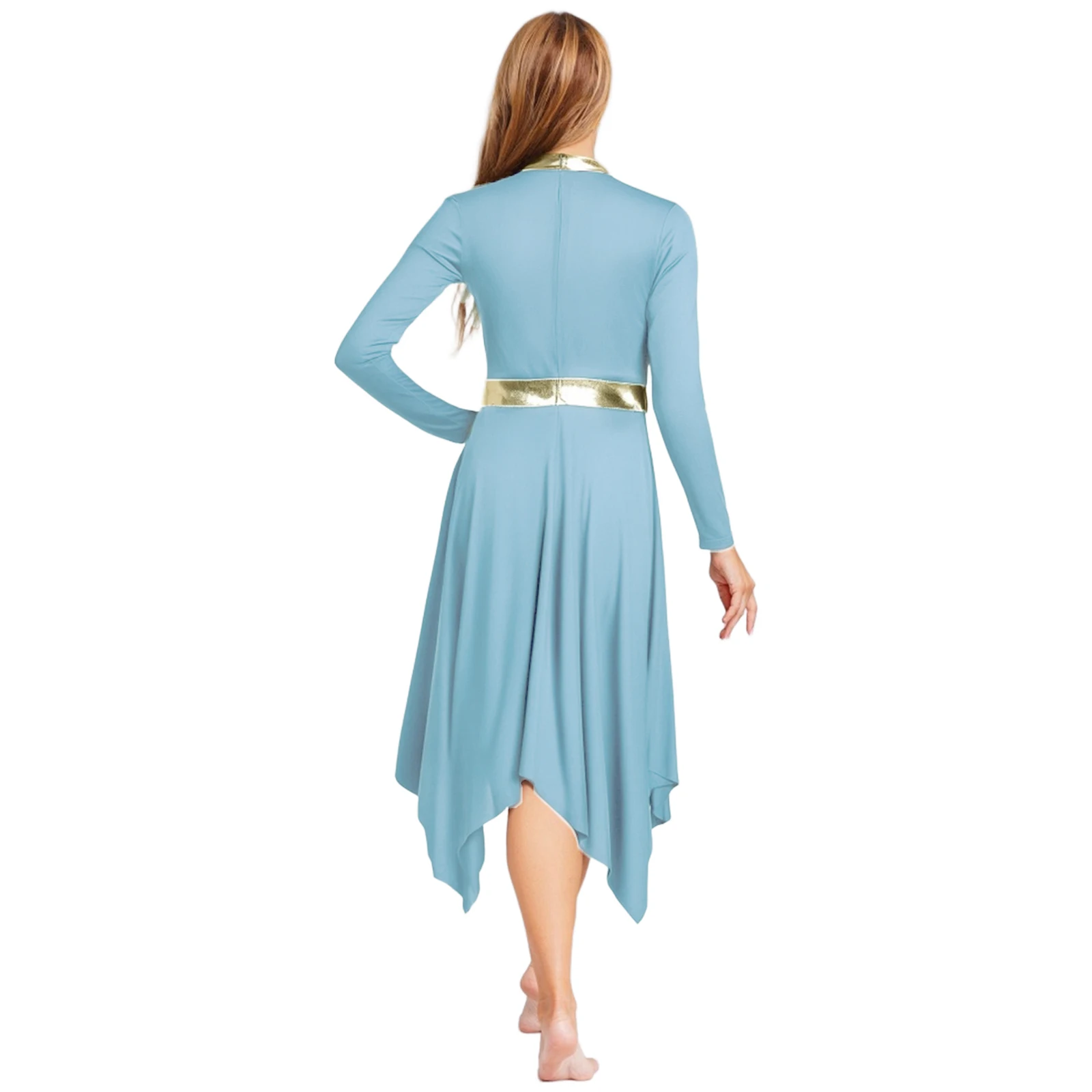 Vestido de baile lírico para mujer, traje de túnica litúrgica, Patchwork metálico, bata de adoración, vestido de manga larga con dobladillo Irregular