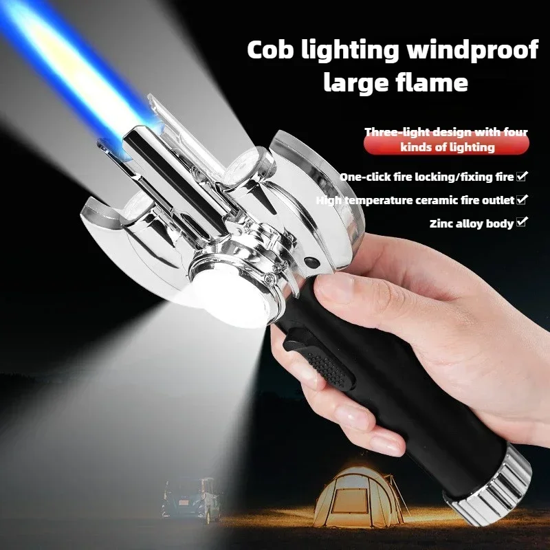 Metal Turbo Torch Jet Gas Lighters High Firepower Windproof Spray Gun COB Lighting Smoking Accessories Cigar Lighter Men\'s Gift