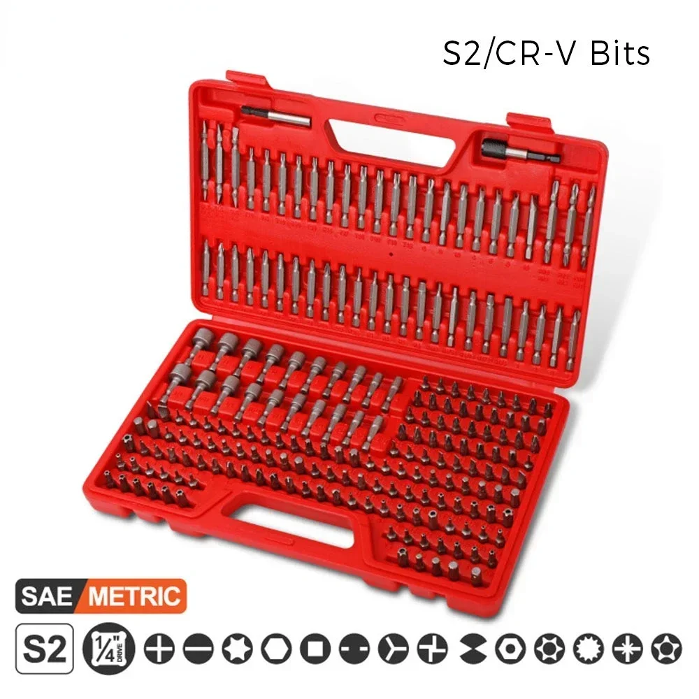 Krachtige S2/Cr-V Steel SAE Metric Torx Screwdriver Set 208/ 214Pcs Security Bit Set Phillips Slotted Hex Square