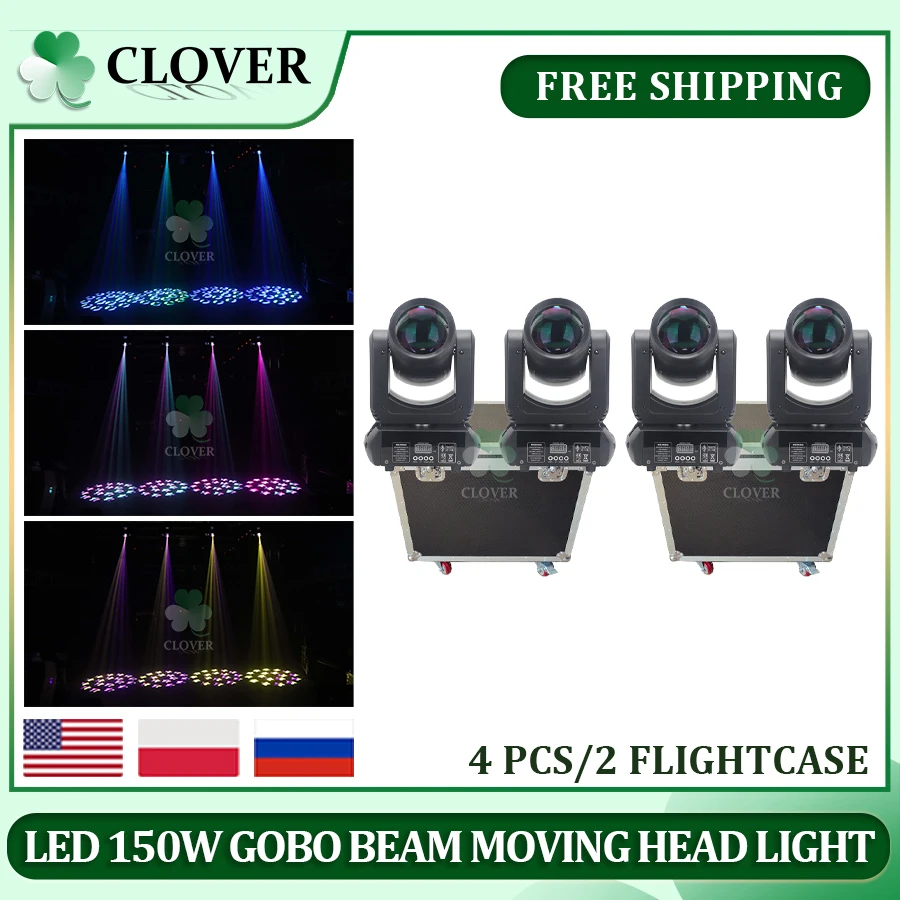 

No Duty 2Flycases With 4PCS LED 150w Beam Spot Moving Head 18 Prisms Wedding Holiday Party Stage Lighting DMX Control Dj Disco