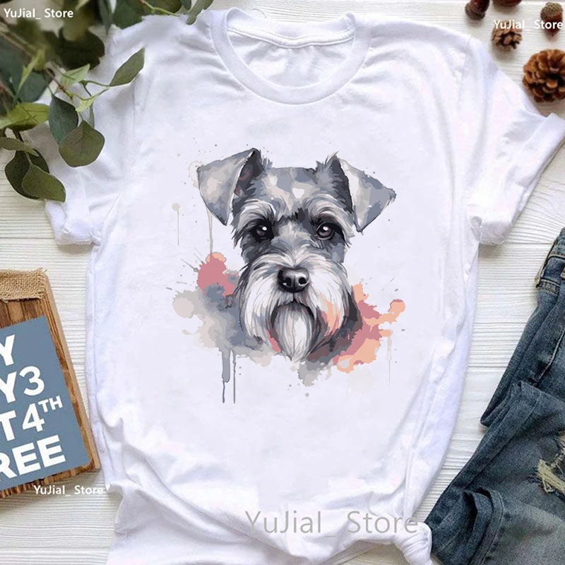 

Schnauzer Dog Love Boba Animal Print T Shirt Women Clothes 2024 Kawaii Dog Lover Tshirt Femme Summer Fashion Tops Tee Shirt