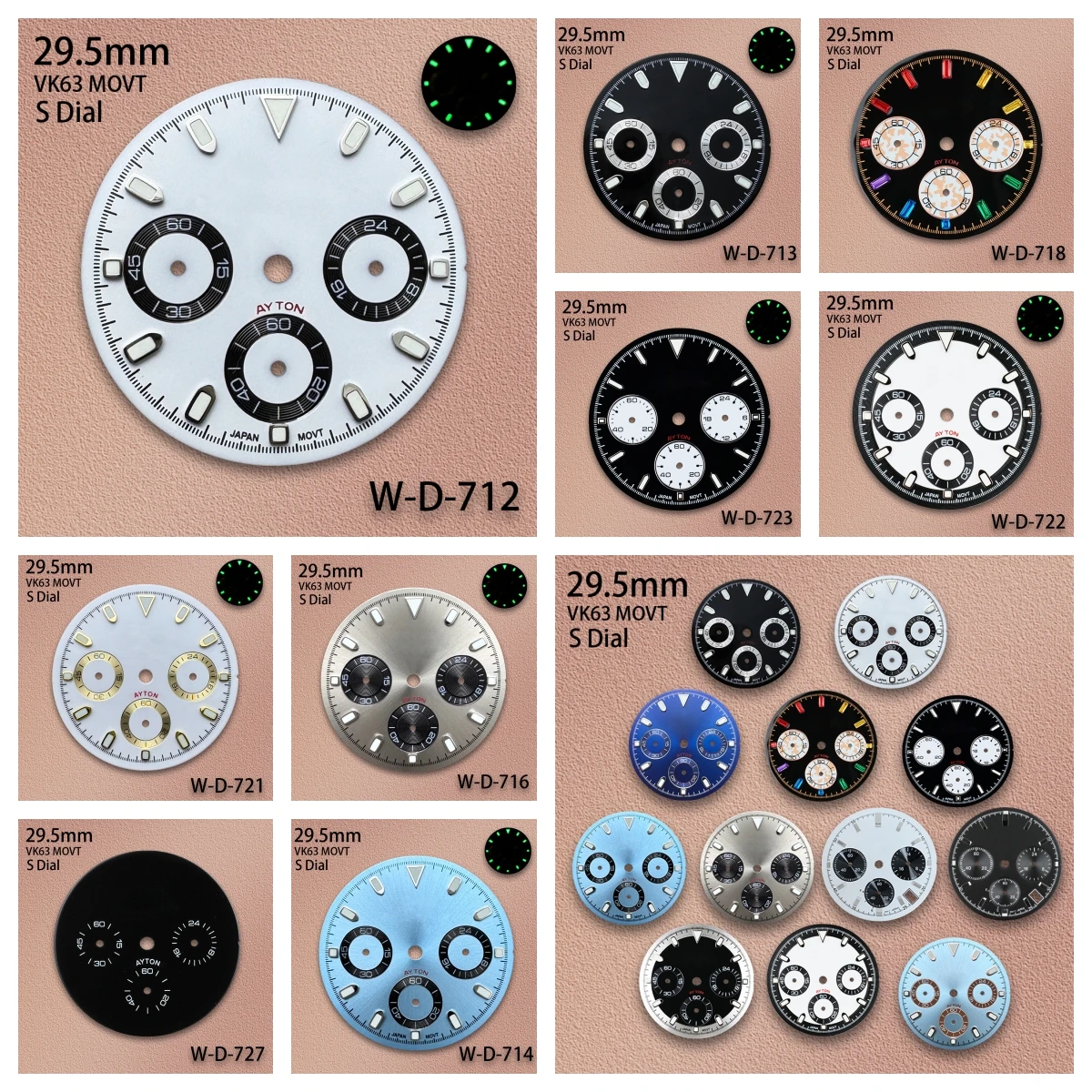 29.5mm Panda DTN S Dial Fit VK63 Movement Green Luminous High-Quality Dial Watch Modification Accessories