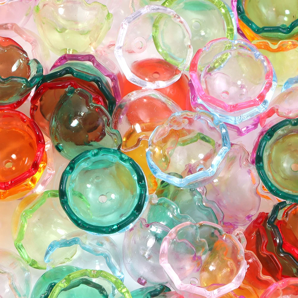 30pcs/lot Wind Bell Acrylic Beads 13X22mm Colorful Transparent Jellyfish Beads Flower Loose Bead For DIY Jewelry Making Ornament