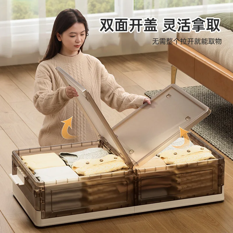 

Under The Bed Folding Storage Box Plastic Transparent Extra Large Flip Dust Storage Box Toy Clothes Quilt Finishing Box