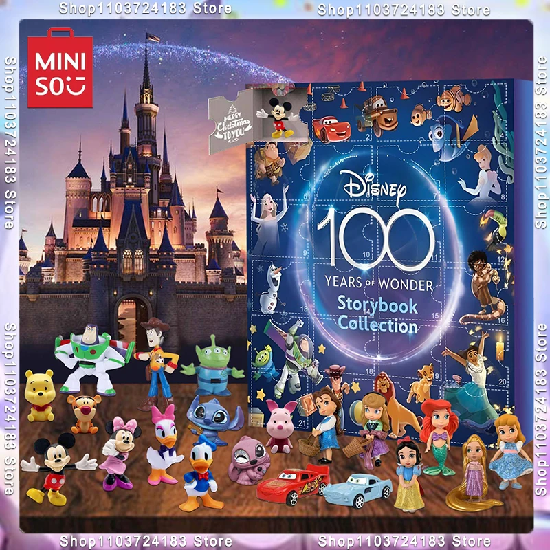 MINISO 2024 Stich Weihnachten Adventskalender Spielzeug Mickey Minnie Juguetes Advent Figur Spielzeug für Kinder Weihnachtsgeschenke zum Verschenken