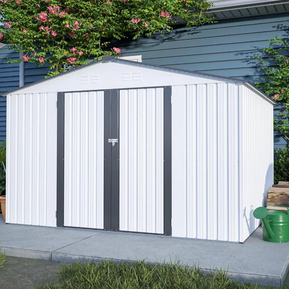 10 x 8 FT Outdoor Storage Shed, Metal Storage Shed with Swinging Double Lockable Doors, Waterproof Galvanized Steel Garden Shed