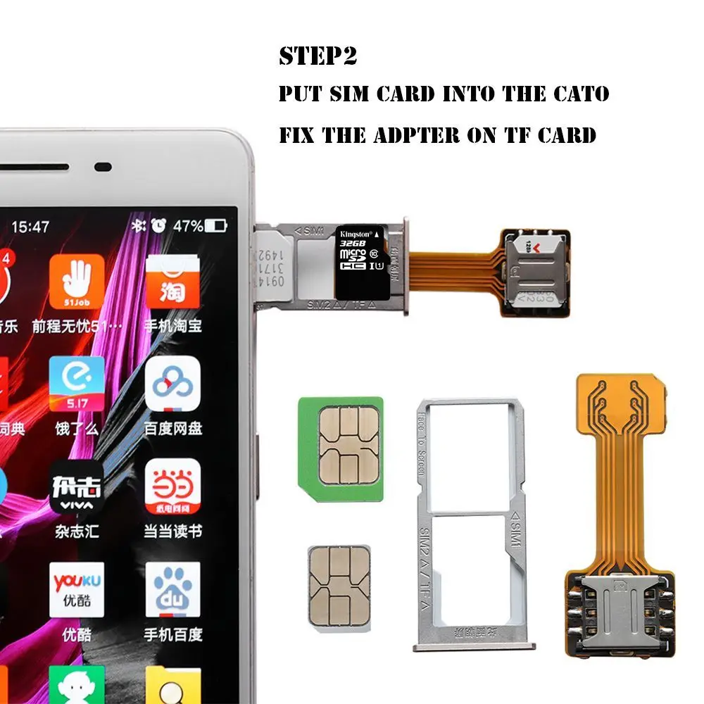 Geek TF Android Phone Adaptador de cartão SIM duplo Nano Cato para extensor Micro SD Slot Sim híbrido