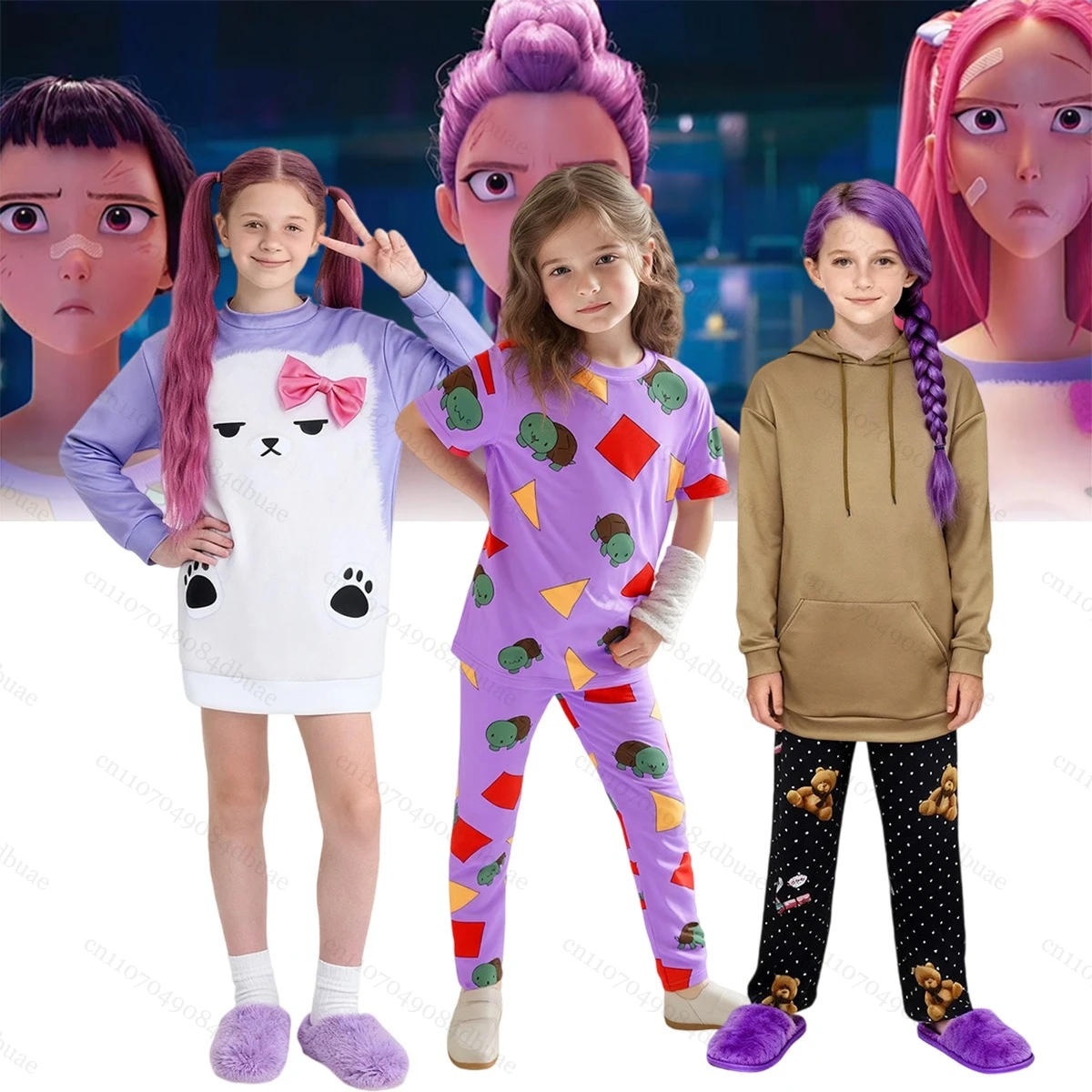 

Anime KPop Demon Cosplay Hunters Cosplay Purple Pajamas Costume for Women Girls Sleepwear Disguise Halloween Party Carnival Suit