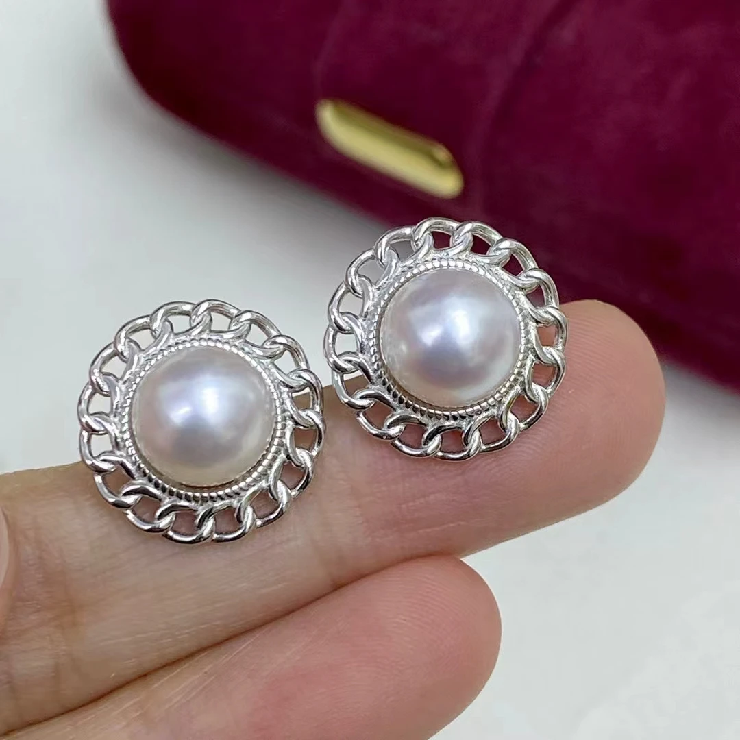 

Оптовая продажа, серьги из стерлингового серебра 925 пробы, фурнитура для крепления, базовые монтажные детали, аксессуар для жемчуга 8-9 мм