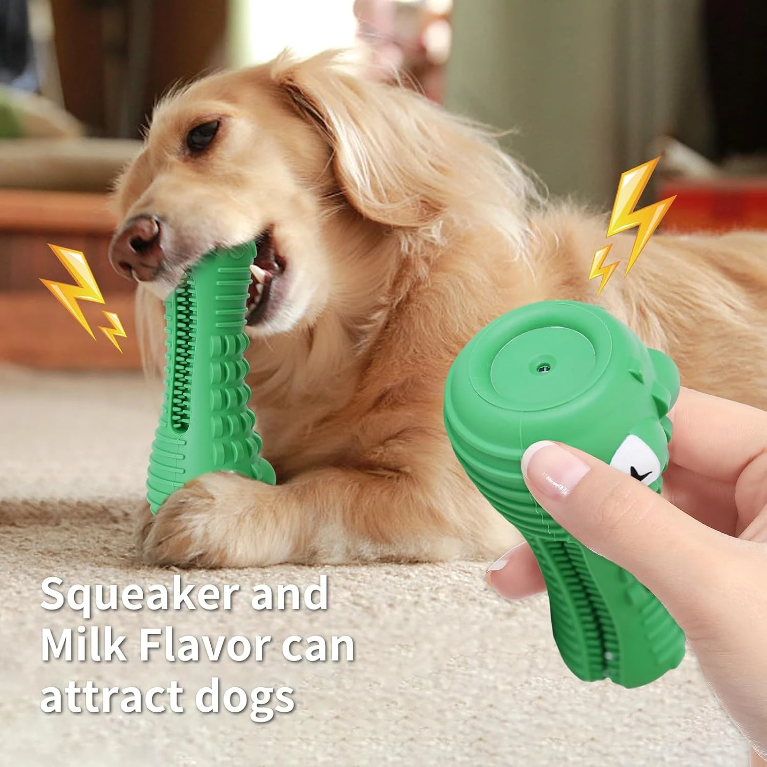 Anxiety-Relieving, Interactive, and Indestructible Dog Toys - 100% Natural Milk-Flavored Rubber Toothbrush Stick for Teeth Clean