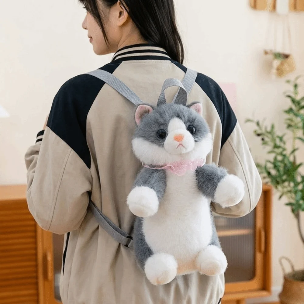 New Soft Realistic Cat Backpack Kawaii Cartoon Simulated Puppet Daypack Fluffy Anime Stuffed Animals School Bag Birthday Gift