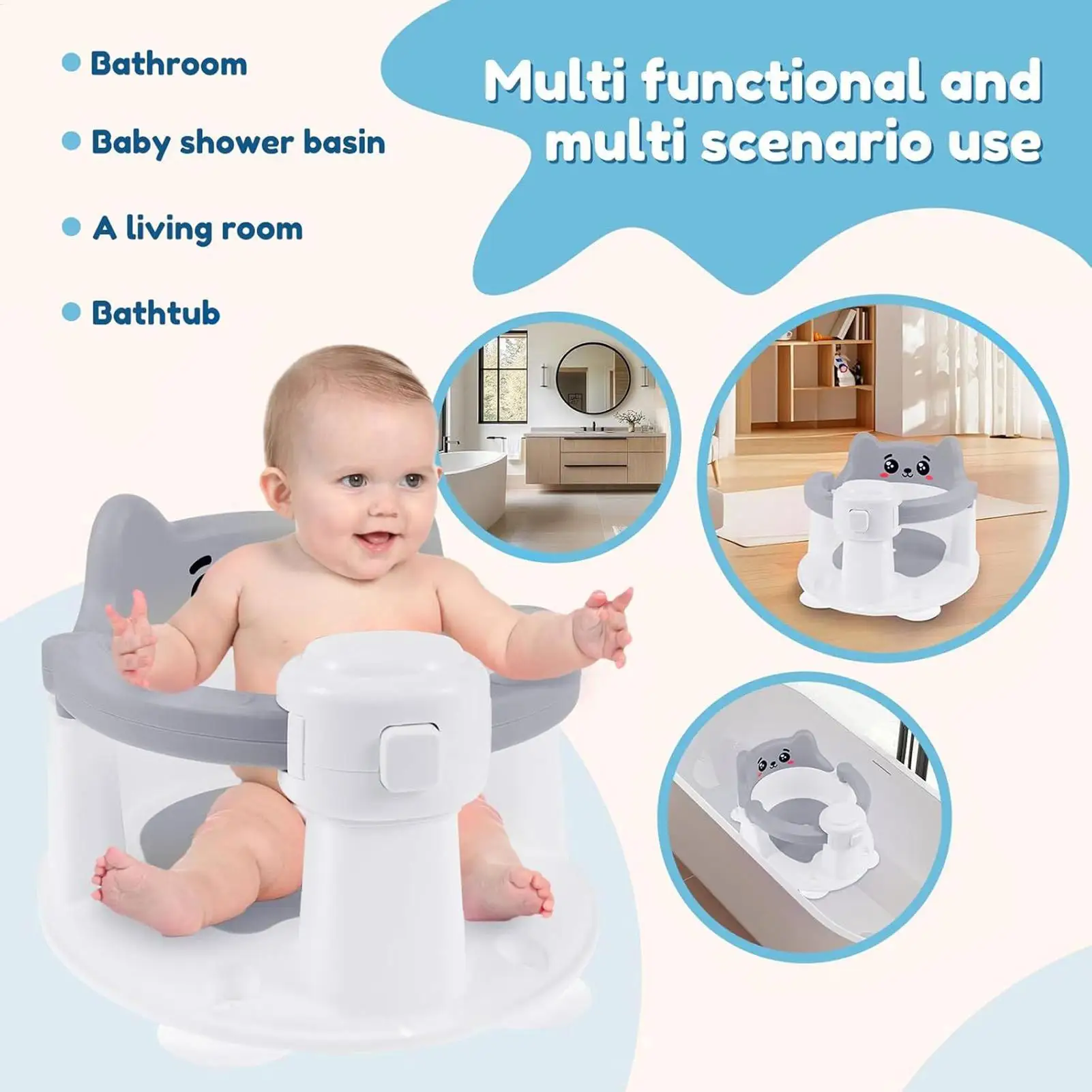 

Baby Bath Seat Non-Slip Sit Up Bathtub Seat for Toddler Shower Bath Chair with Suction Cups for 6-24 Months Babies New Parents