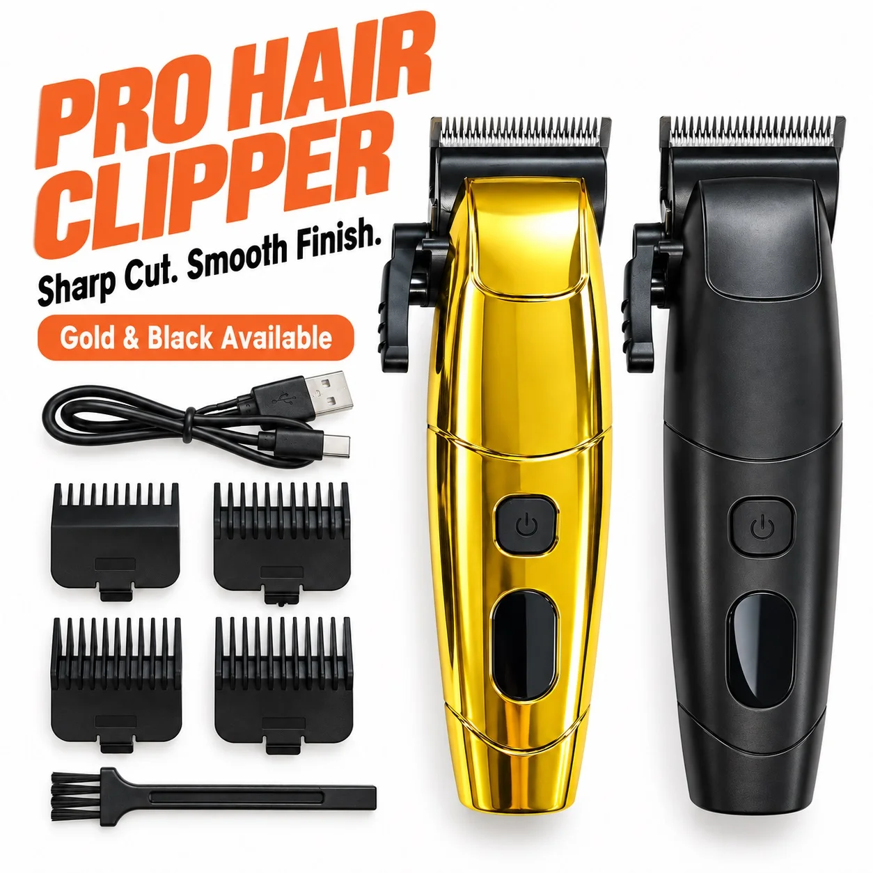 USB Rechargeable Electric Hair Clipper Available in Dual Color Schemes, with Led Digital Power Display, Includes 4 Different Guide Combs, USB Data Cable, Cleaning Brush, Complete Set of Hair Cutting Tools in a Black Box for Home Use by Adult Men for Self-Haircutting, Trimming, and Shaving, with Blade Heads That Support Manual Fine-Tuning, Suitable for Men to Use at Home for Self-Haircutting, Trimming Sideburns, and Contouring, Can Also Be Used as a Spare Hair Cutting Tool for Salons, USB Charging for Convenient and Long-Lasting Battery Life