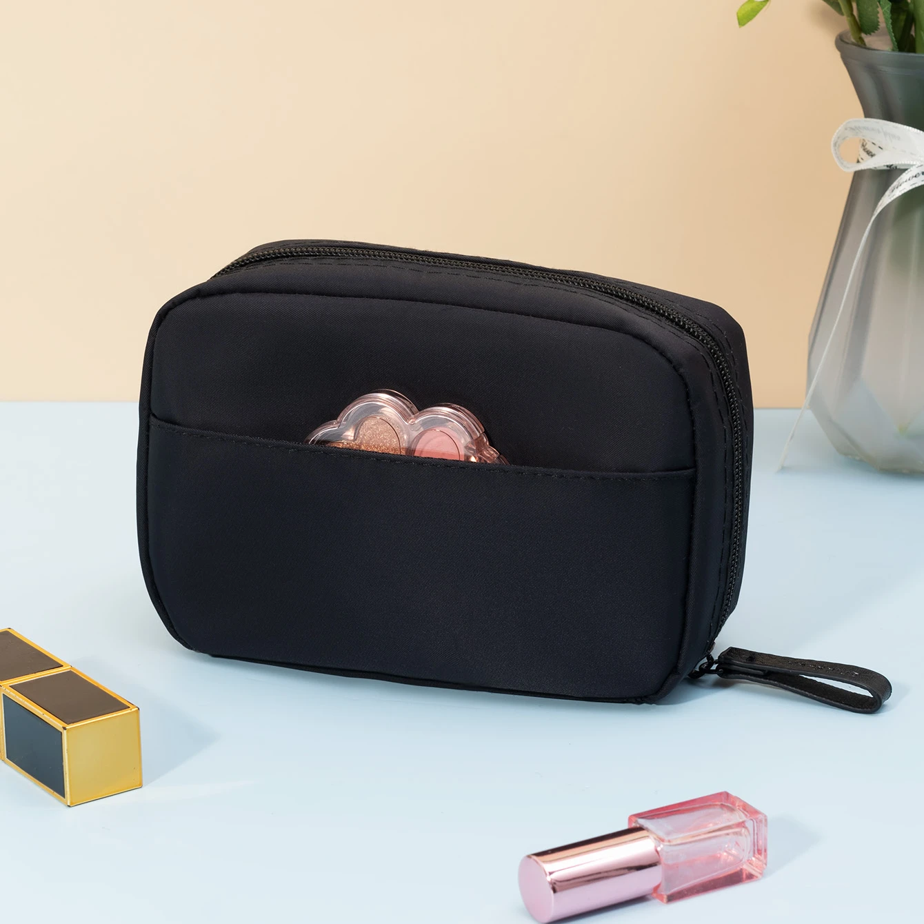 Piccola borsa per il trucco impermeabile multifunzionale con tasche Multiple e chiusura con cerniera-ideale per viaggi e uso quotidiano