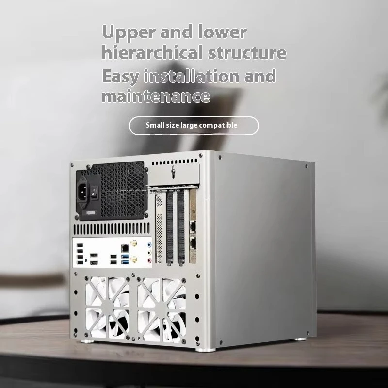 حافظة هيكل NAS من الألومنيوم المؤكسد من Yufu لدعم UNRAID اللوحة الرئيسية Matx ATX مزود الطاقة بمنفذ USB الأمامي تصميم رائع 6 قرص #3