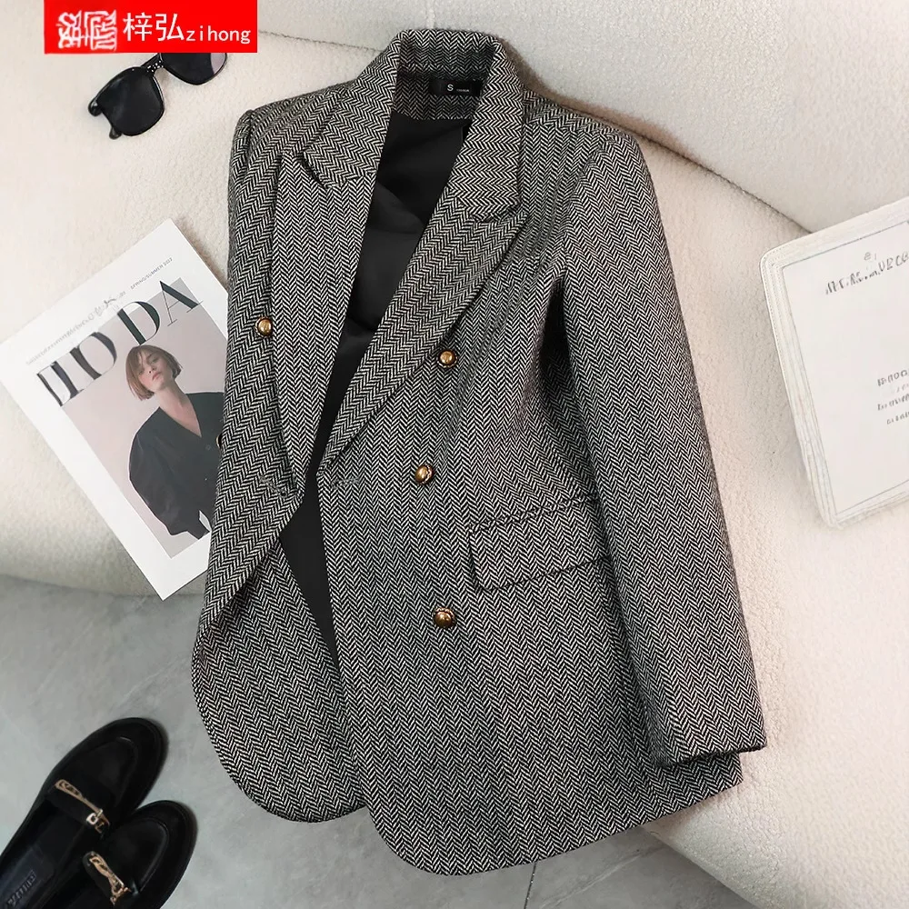 

Женский высококачественный шерстяной пиджак, серый новый стиль, модный топ для деловой повседневной одежды