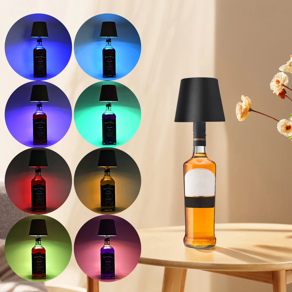 Wireless Bottle Table Lamp 2000mAh LED Wine Bottle Lamp Touch Dimmable 3 Colors Cordless Table Light for Family Restaurant & Bar