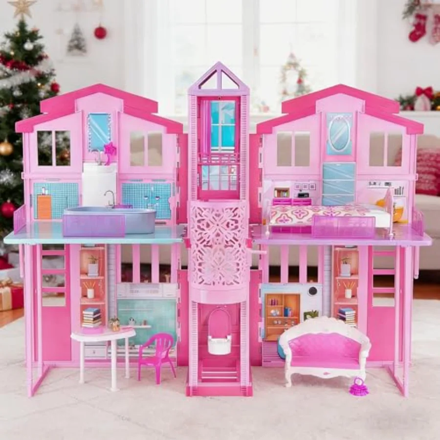 

Игровой домик-кукольный домик Dreamy Doll House с большими комнатами, крупной мебелью, включая лифт, складной, игрушки-подарки для девочек от 3 лет