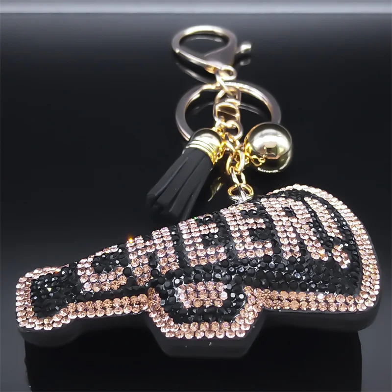 Cheer Up Letter Word Full Crystal Key Chain for Women Men Gold Color Alloy Rhinestone Keyrings Jewelry Gift Accessories K5115S03