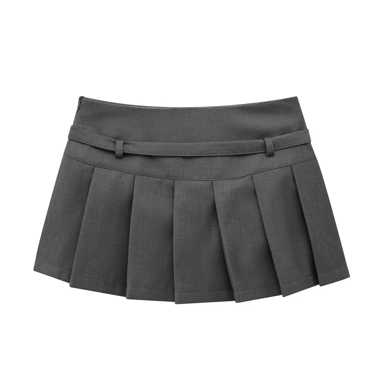 Zevity 2025 New Women Fashion Belt Design Solid Pleated Mini Skirt Faldas Mujer Female Chic Side Zipper Casual Vestidos QUN9270