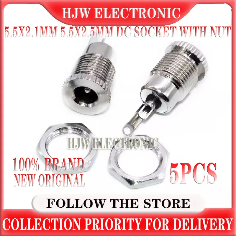 

5pcs DC-099 5PCS+5PCS 5.5mm x 2.1mm 2.5mm DC Power Jack Socket DC099 Female Panel Mount Connector Metal 5.5*2.1 5.5*2.5