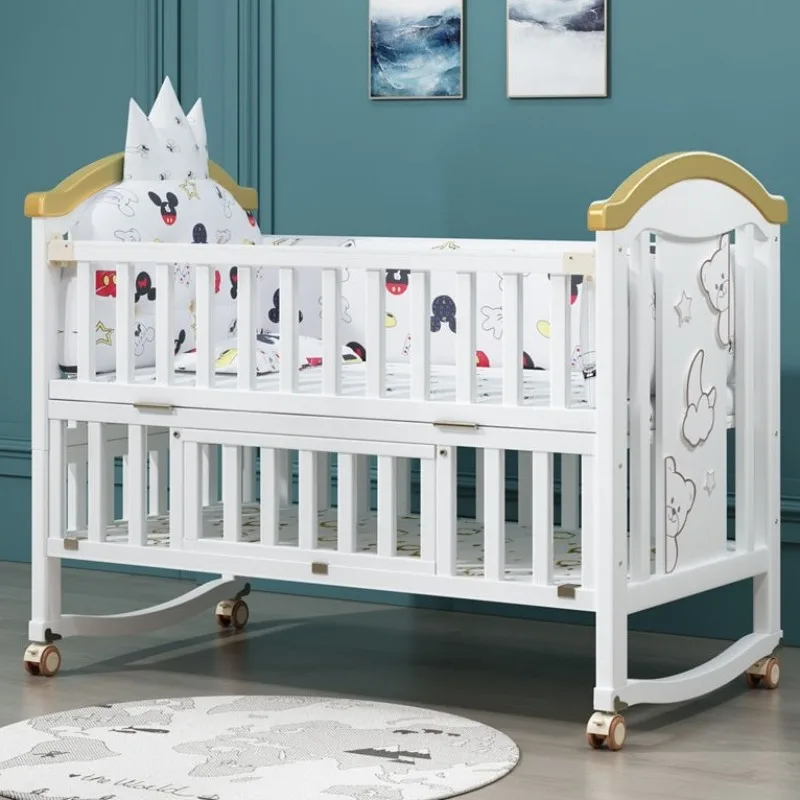 

Solid wood bed European movable neonatal multi-functional splicing