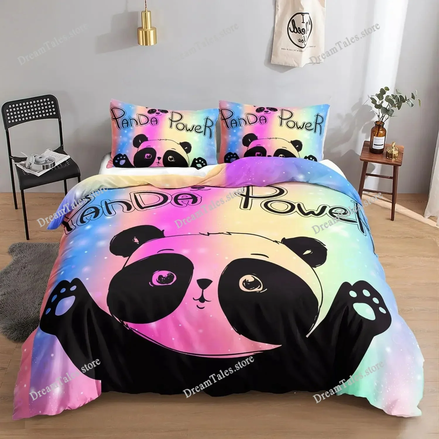 

Colored Panda Bedding Set Duvet Cover , Soft Home Textile Polyester 3D Digital Print Bedding Set with Zip Home Textileextile