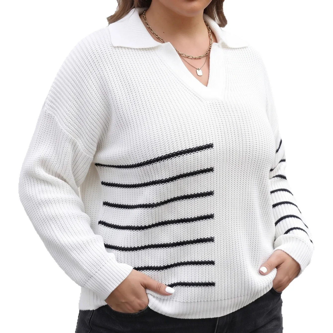 Women's Plus Size L-3XL Casual Knitted Long Sleeve Knitting Sweater Loose T-shirt Sports Outdoor Top Women Clothing Oversized view 5