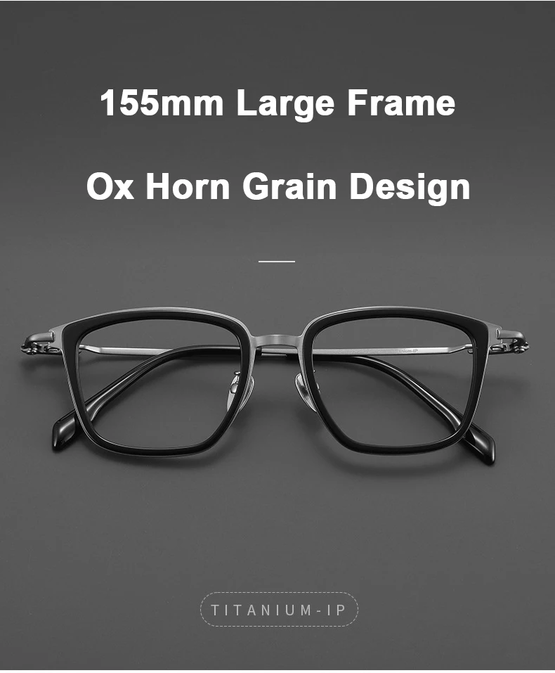 Luxury Brand Replica Acetate & Pure Titanium Glasses Large Size 155mm Big Face Ultra-light Eyeglass Unisex Ox Horn Grain Frame