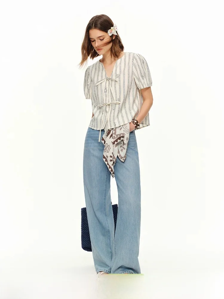 

Solo Bundle Women's Summer 2026 Washed Ice Oxygen Lyocell Jeans Casual High Waist Straight Leg Blue Denim Casual Loose Fit