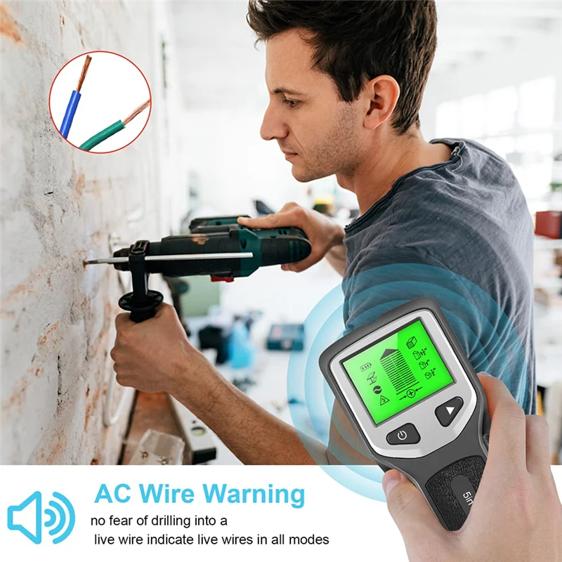 AF91-5 In 1 Wall Scanner Stud  Digital Handheld Wall  PVC Water Pipe Metal Finder Scanner Black-Silver Easy To U