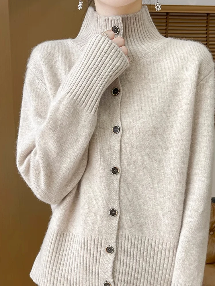 Retro High Ne Camere Knitwear Casual Outerwear Autumn Winter Top Women's Faion Commute Loose Fit Long Sve Warmth