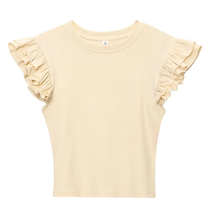 Blusa feminina 2025 espartilho feminino babados de manga curta topo feminino malha o pescoço estilo rua blusa feminina verão colheita bonito topos