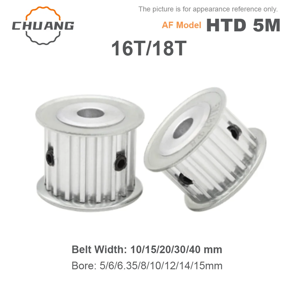 

HTD 5M 16Teeth 18Teeth Timing Synchronous Pulley Bore 5mm-15mm for Width 10/15/20/25/30/40mm 5mm Pitch HTD5M 16T/18T AF aluminum